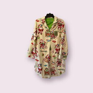 NIck & Nora Flannel Santa Gown Nightgown Nightshirt Sleep Shirt Medium